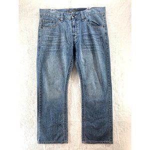 WOMENS ROYAL PREMIUM, DISTRESSED DENIM BLUE JEANS W/EMBROIDERY - SIZE 36X30